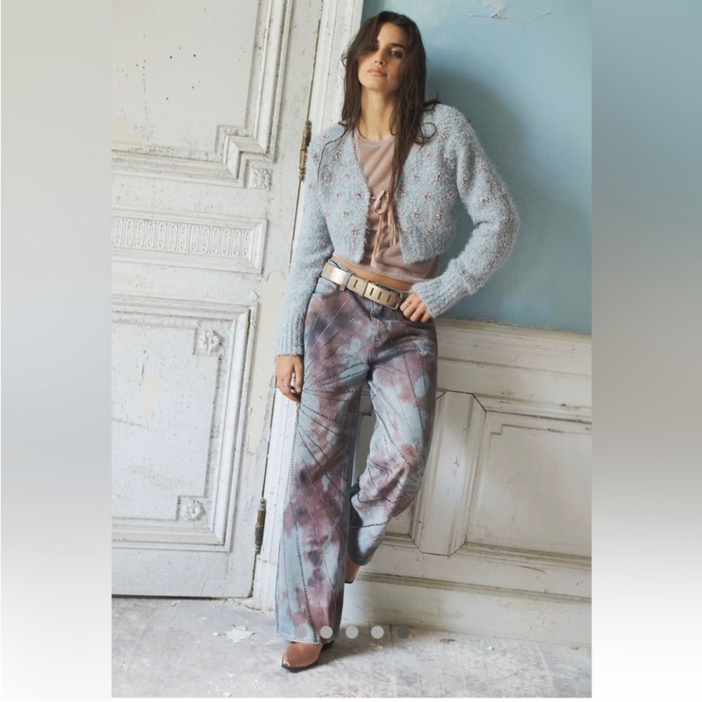 Free people Aurora Mid Rise Straight Jeans size 24 $248- Swarovski Crystals!! - Picture 2 of 16